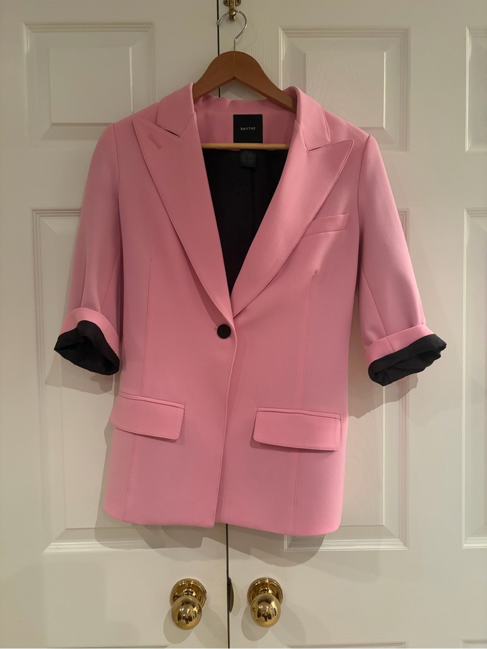 Smythe Pink 3/4 Sleeve Blazer with Black Cuff Trim